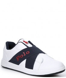 Polo Ralph Lauren White With Blue Elastic Straps Slip On Sneaker